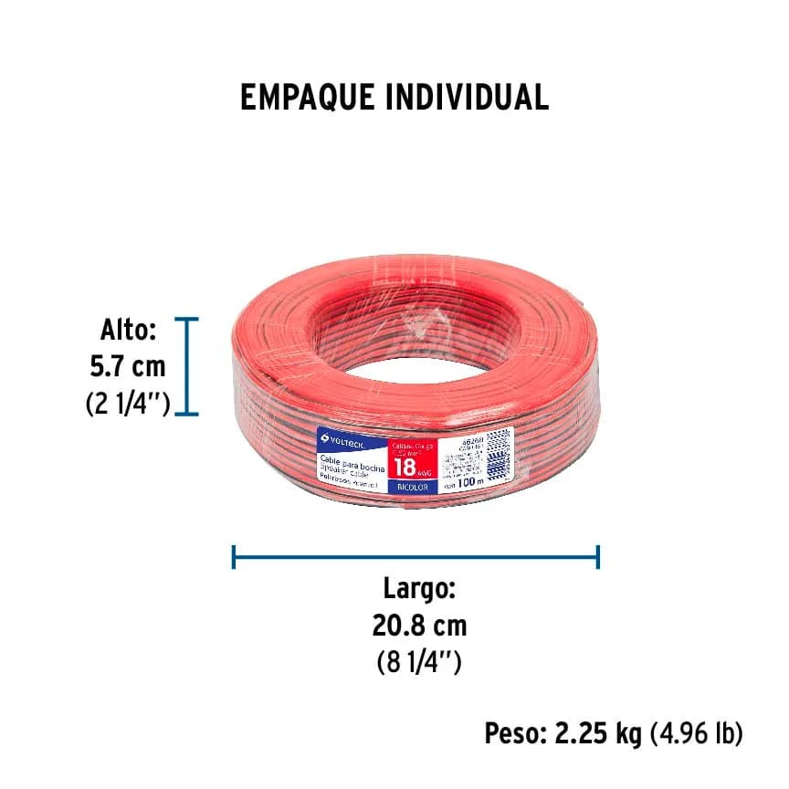 Cable Polarizado Bicolor para Bocina Calibre 18 Volteck - Tramo de 5 Metros