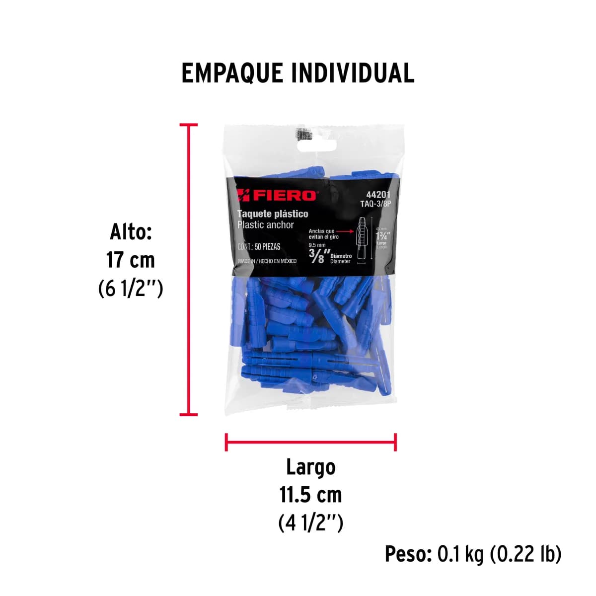 Bolsa con 50 Taquetes de Plástico 3/8" Fiero - 44201