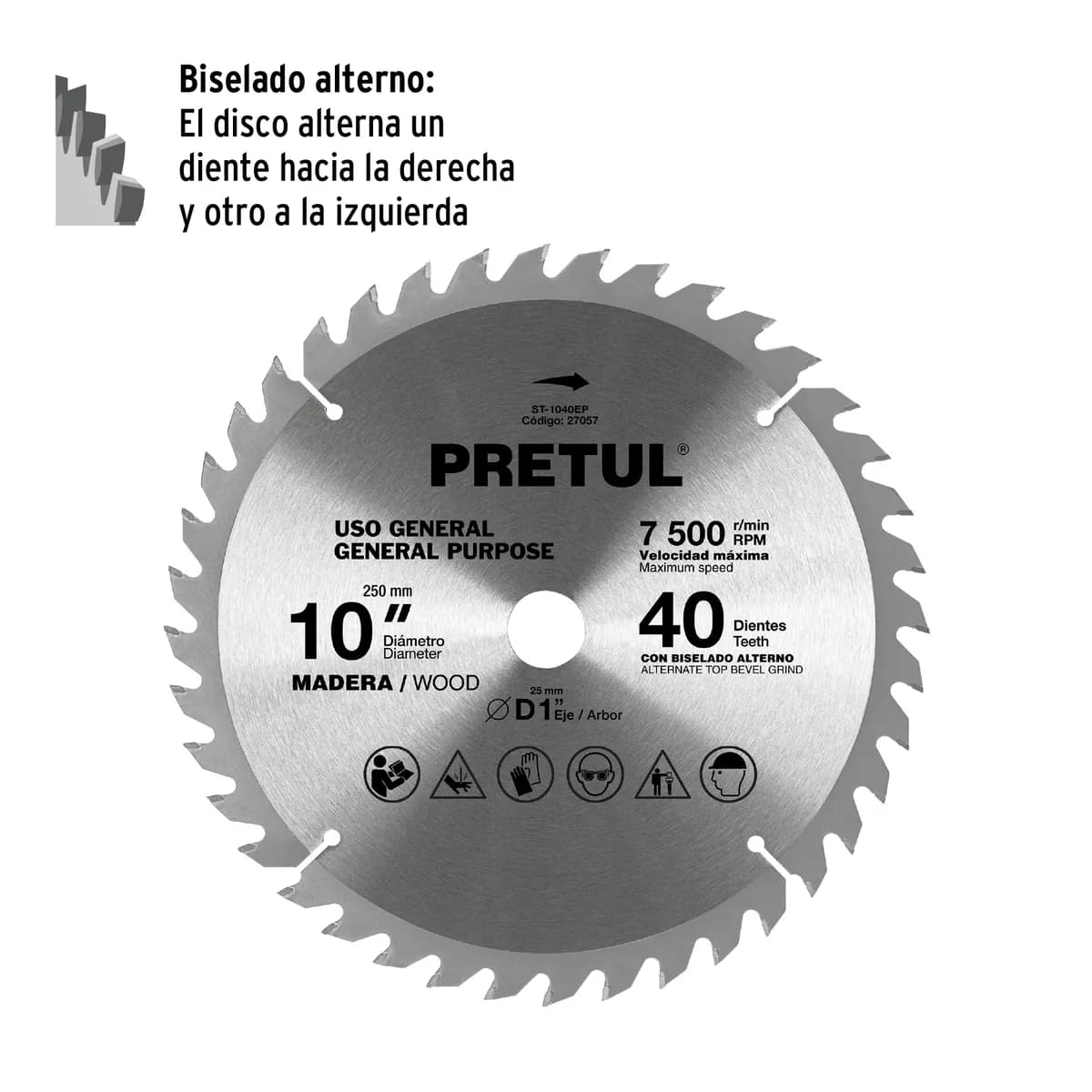 Disco Sierra 10" para Madera 40 Dientes Centro 1" Pretul - 27057