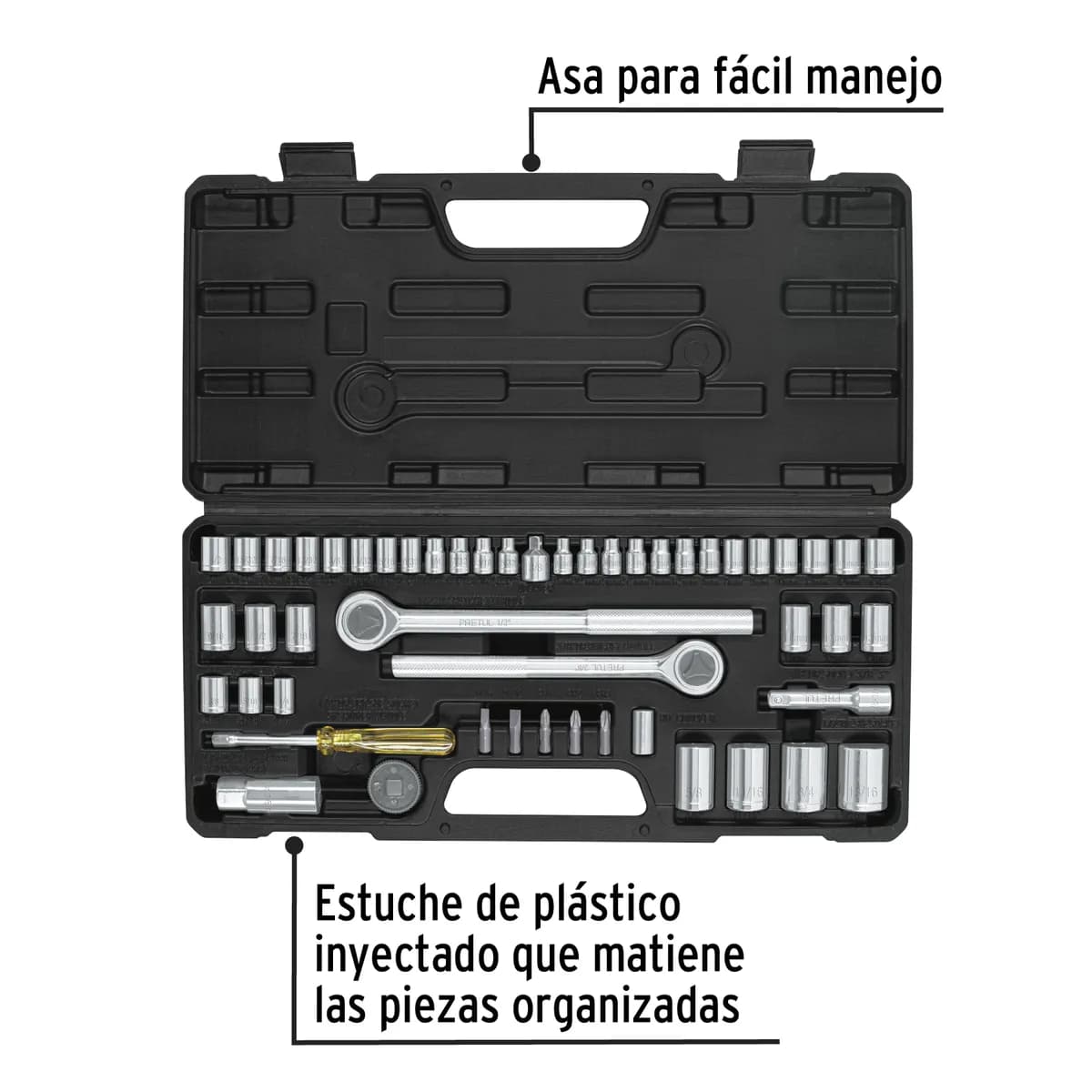Juego de 51 Herramientas 1/4", 3/8" y 1/2" para Mecánico Pretul - 24219