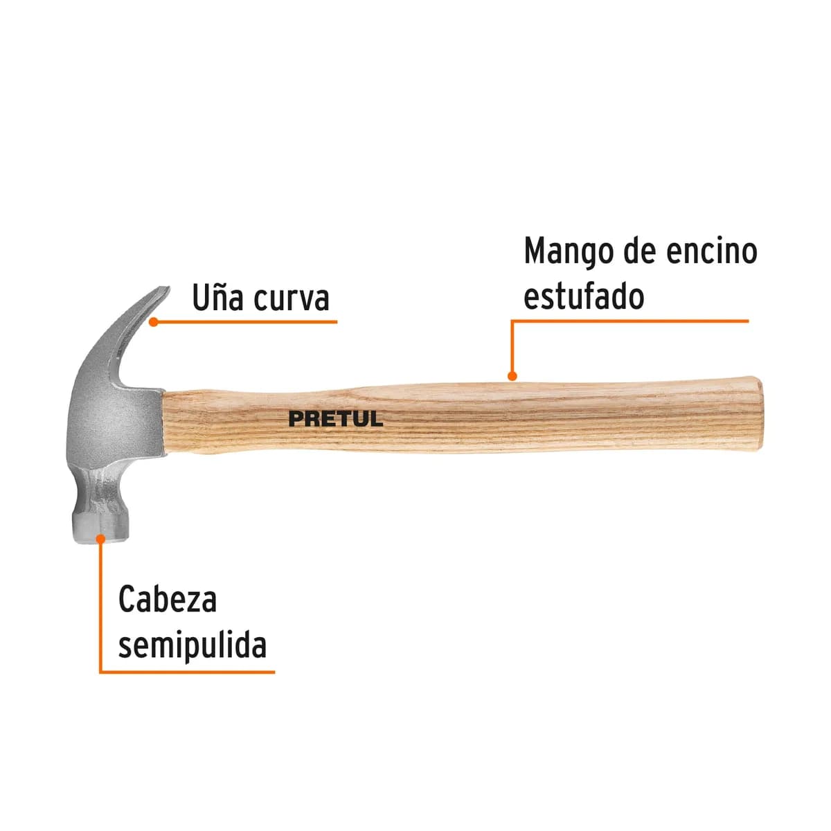 Martillo Semipulido Uña Curva 7 oz Pretul - 25000