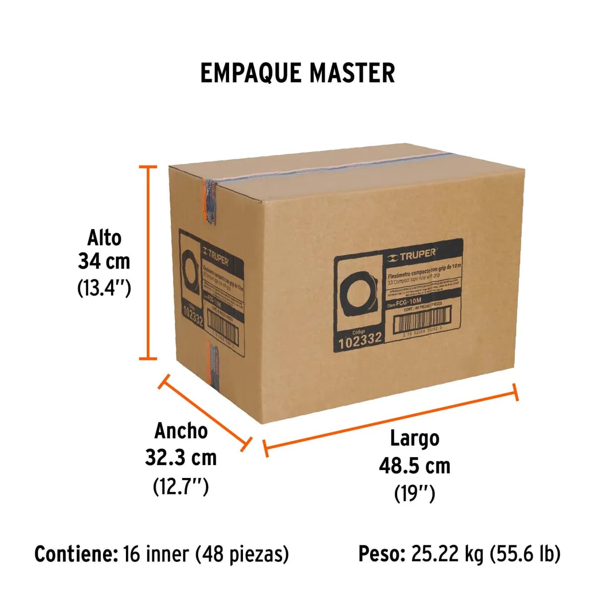 Flexómetro Compacto Contra Impactos 10 m x 25 mm Truper - 102332