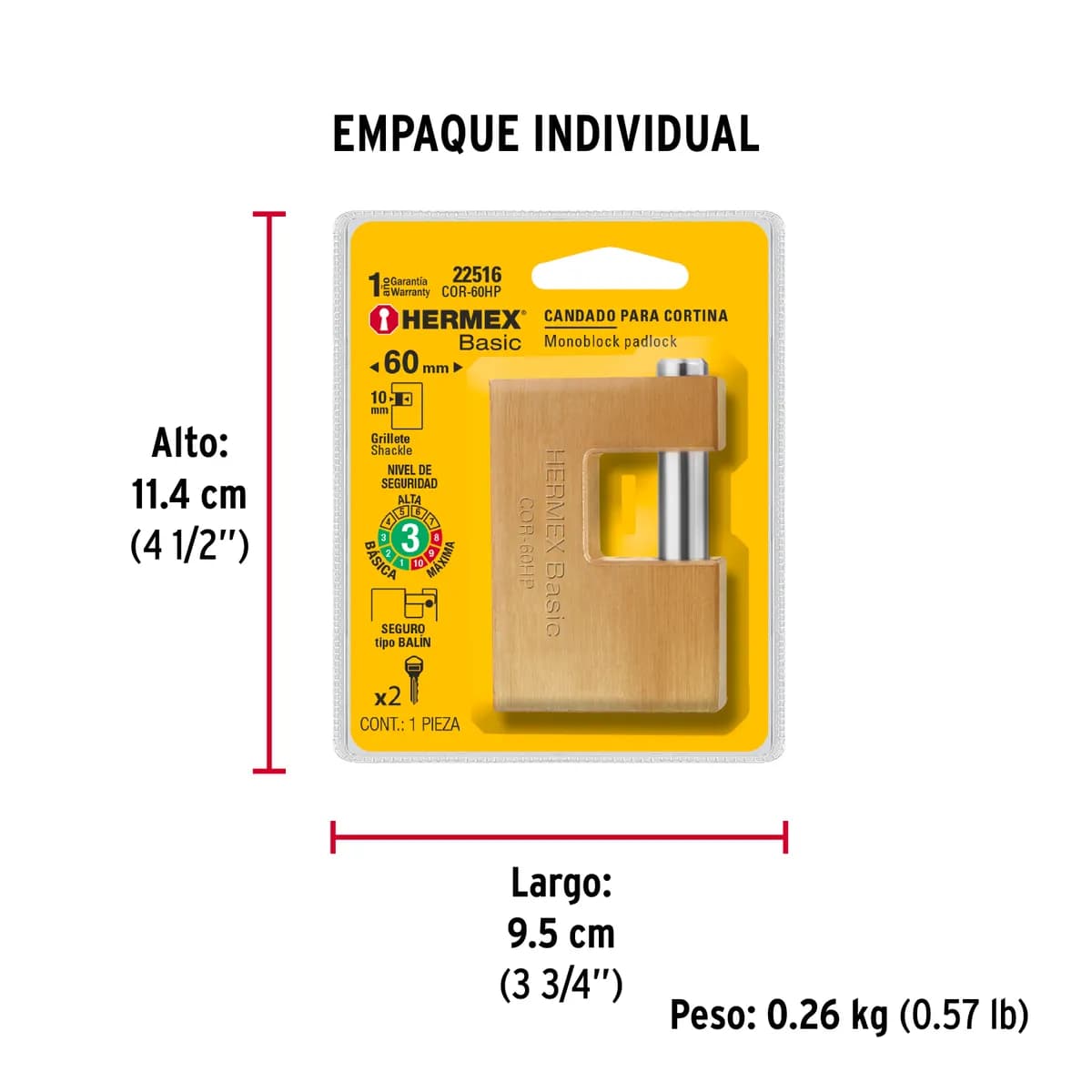 Candado Antipalanca 60 mm Hierro COR-60HP Truper - 22516