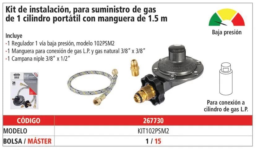 Kit 102PSM2 para Instalación de Gas 1 Cilindro con Manguera 1.5 m IUSA - 267730