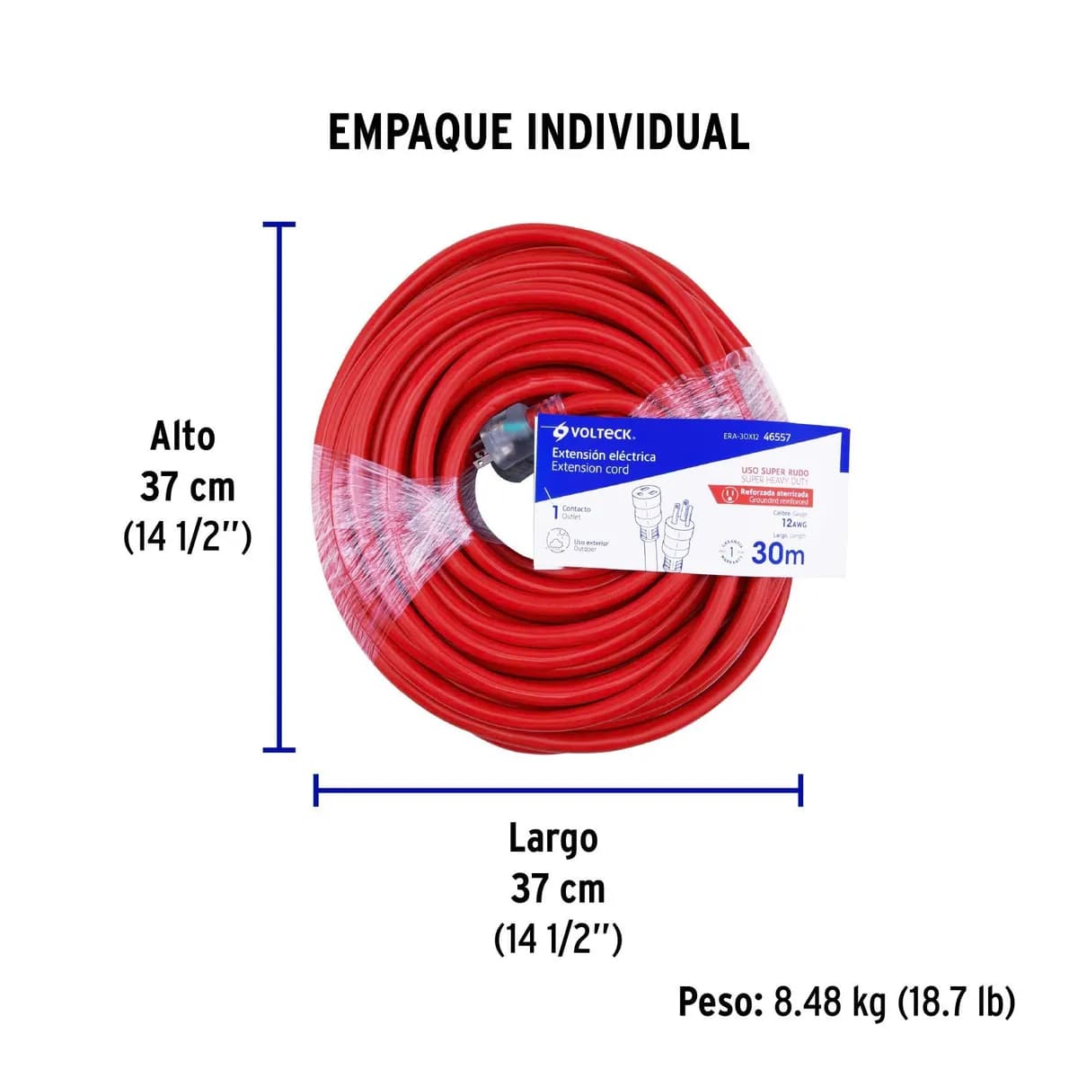 Extensión Reforzada Aterrizada 30 m 3x12 AWG Volteck - 46557