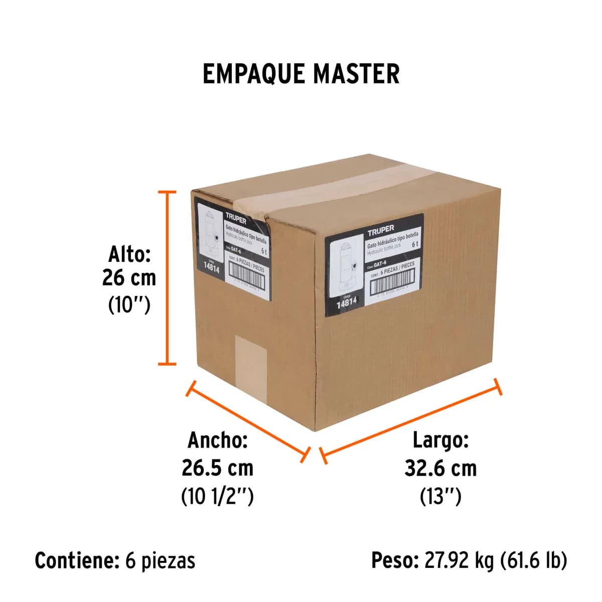 Gato Hidráulico de Botella 6 Toneladas Truper - 14814