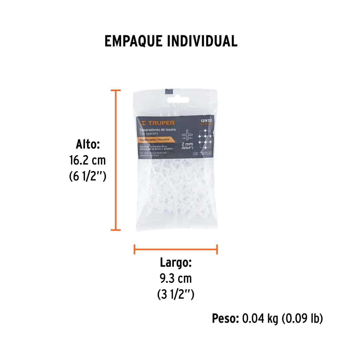 Bolsa con 200 Separadores de Loseta 2 mm Truper - 12972