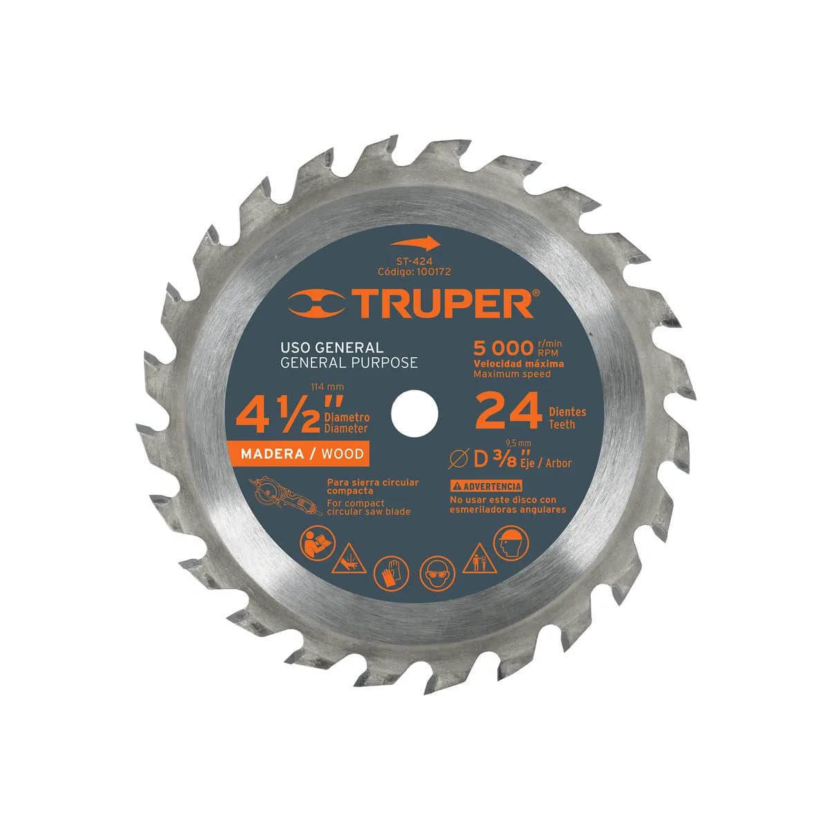 Disco Sierra 4 1/2" para Madera 24 Dientes Eje 3/8" Truper - 100172