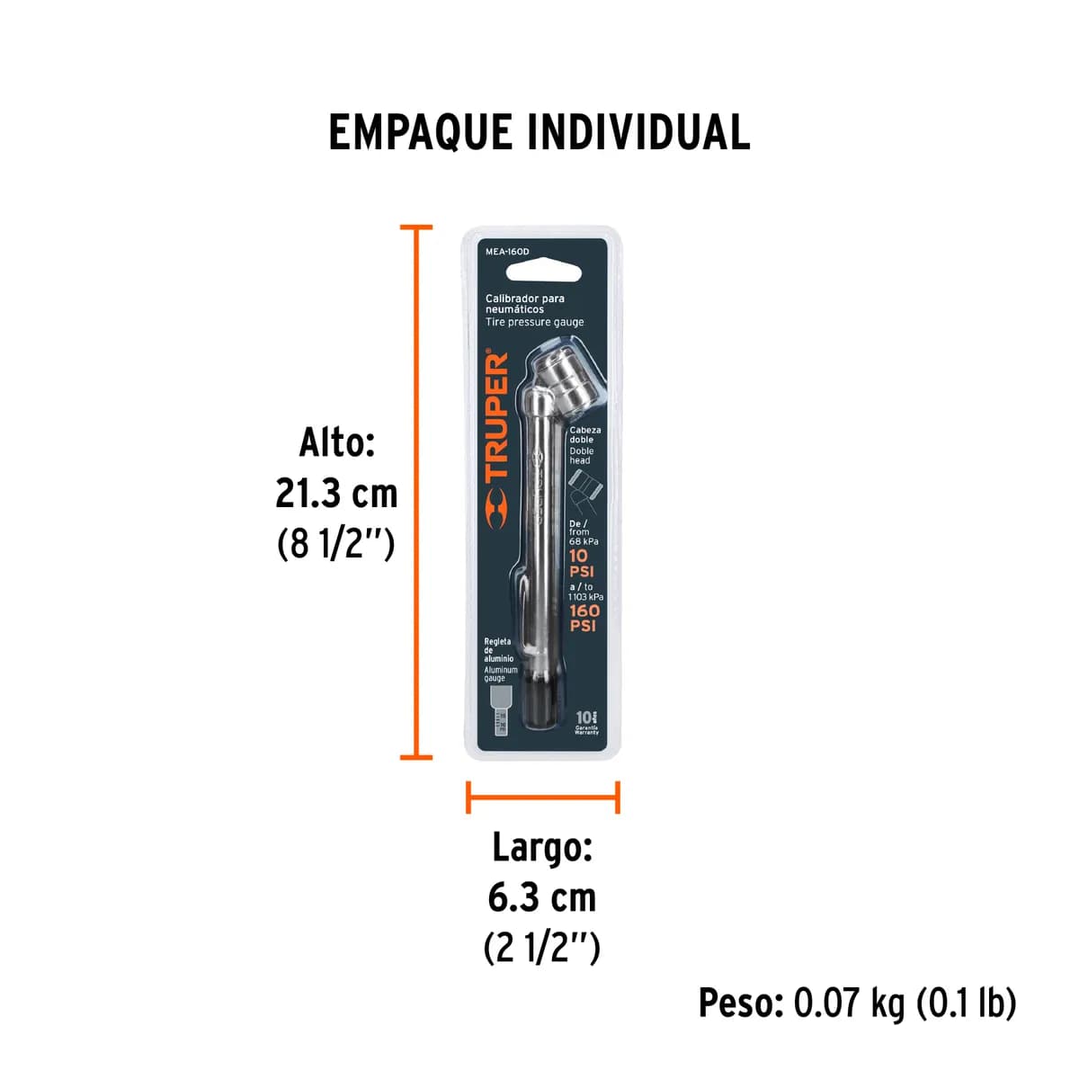 Calibrador de Presión 160 PSI Cabeza Doble Truper - 19100