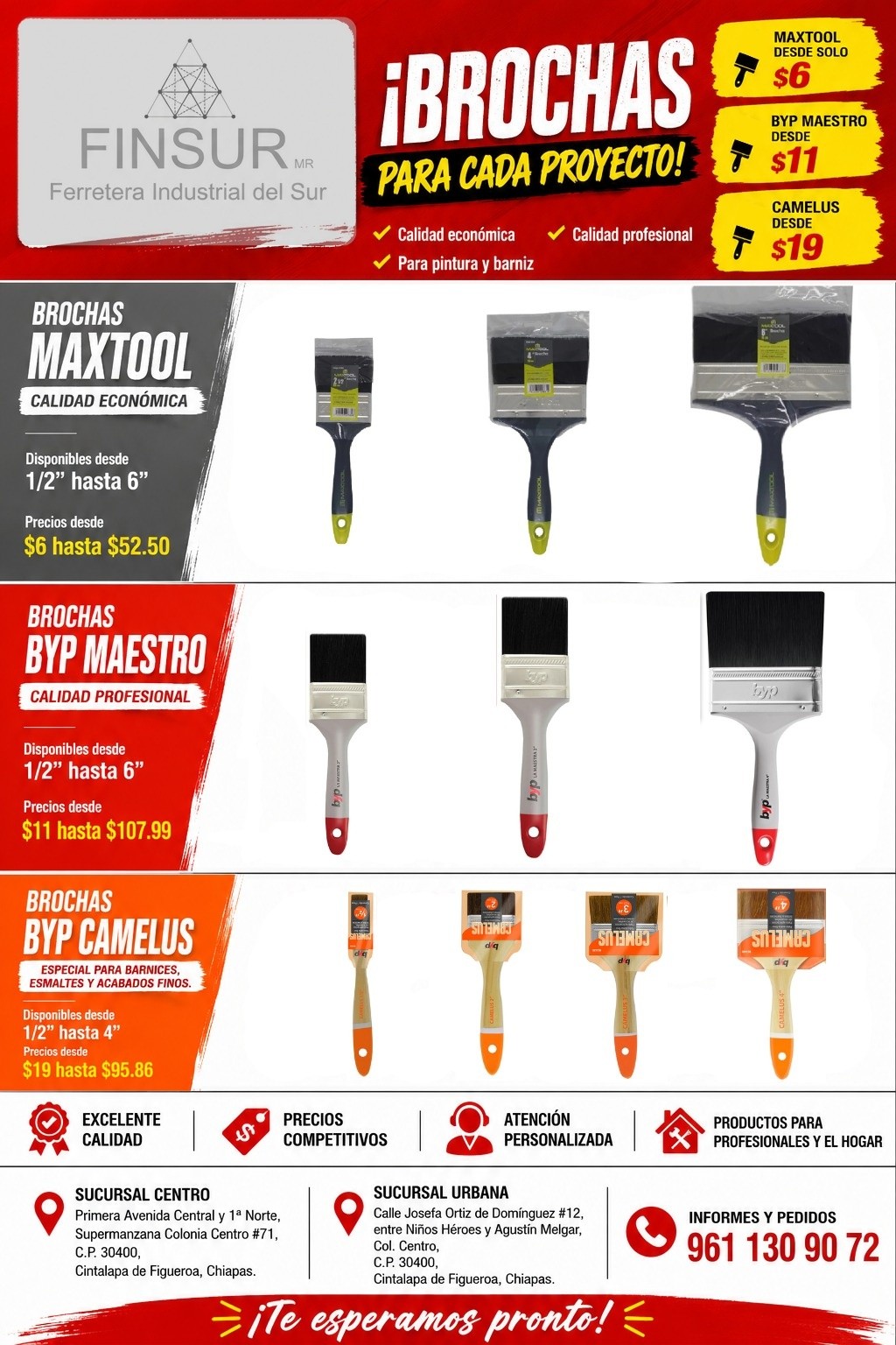 Brochas para hogar y trabajo profesional — Maxtool y BYP desde $6