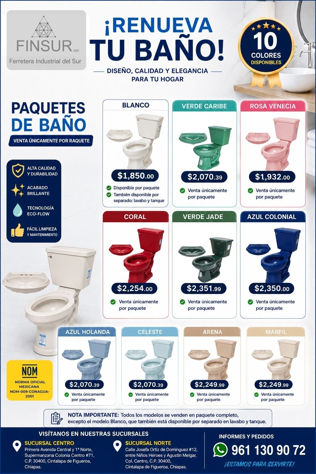 Renueva tu baño — sanitarios en 10 colores con calidad y elegancia